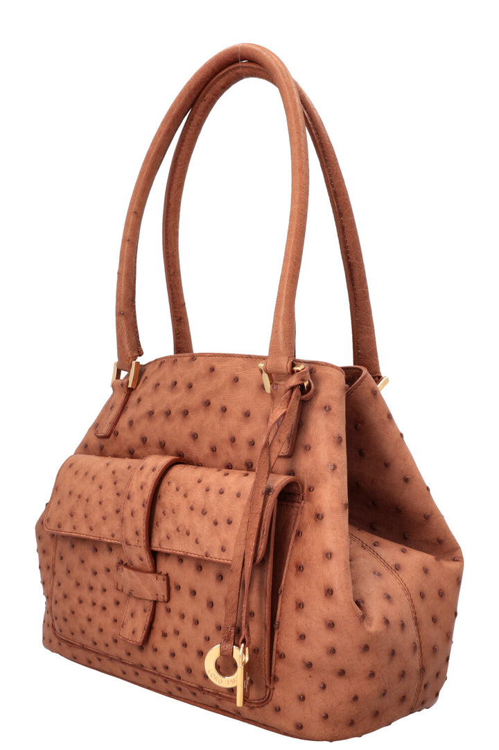 LORO PIANA Globe Tote Bag Ostrich Cognac