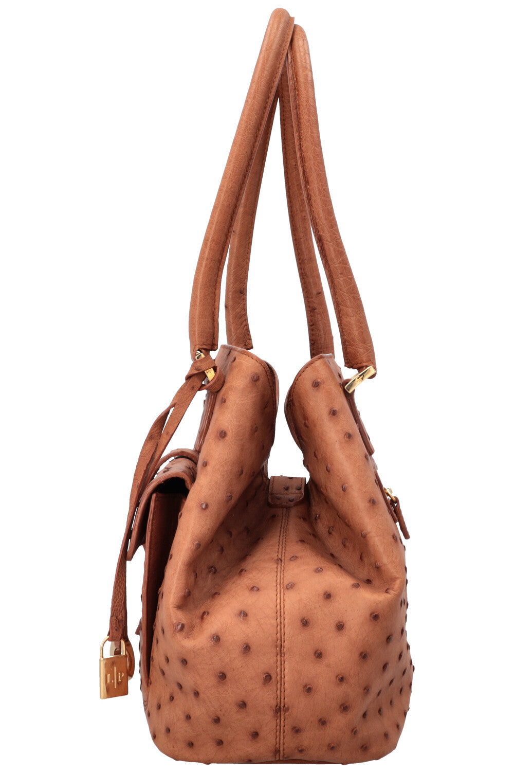 LORO PIANA Globe Tote Bag Ostrich Cognac