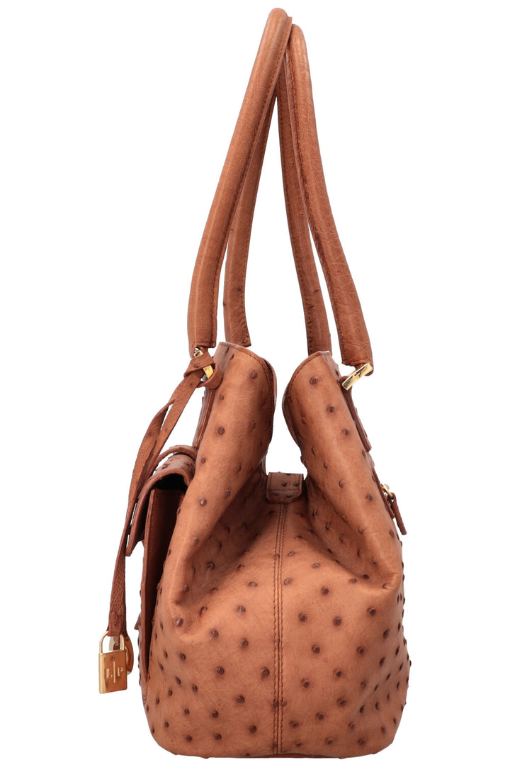 LORO PIANA Globe Tote Bag Ostrich Cognac