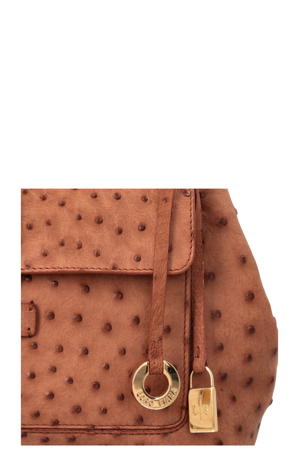 LORO PIANA Globe Tote Bag Ostrich Cognac