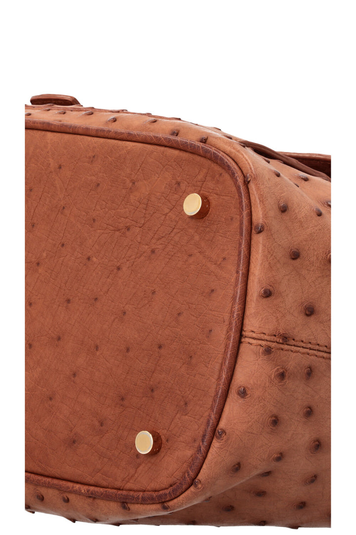 LORO PIANA Globe Tote Bag Ostrich Cognac