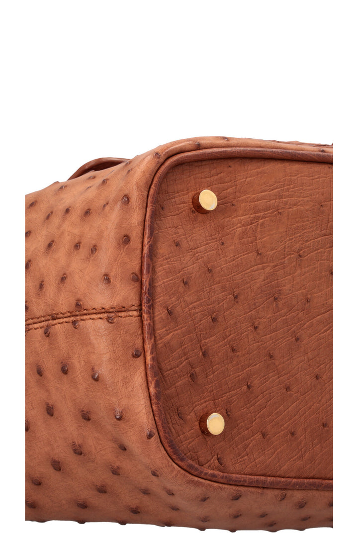 LORO PIANA Globe Tote Bag Ostrich Cognac