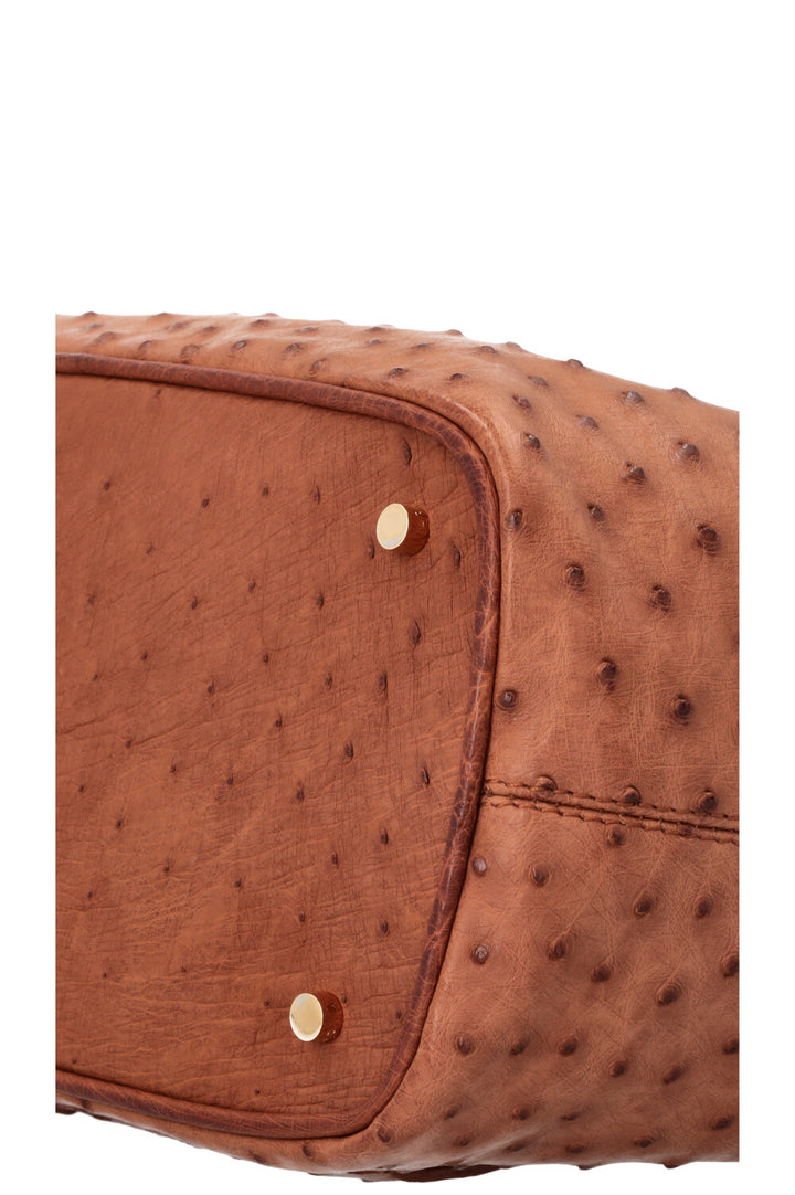 LORO PIANA Globe Tote Bag Ostrich Cognac