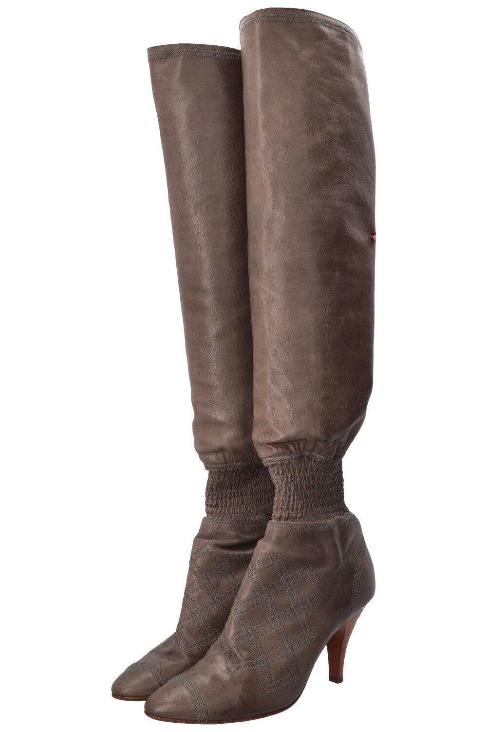 CHANEL Knee High Boots Brown/Grey