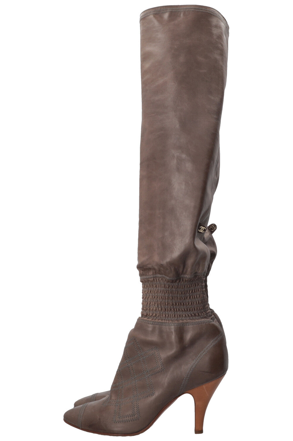 CHANEL Knee High Boots Brown/Grey