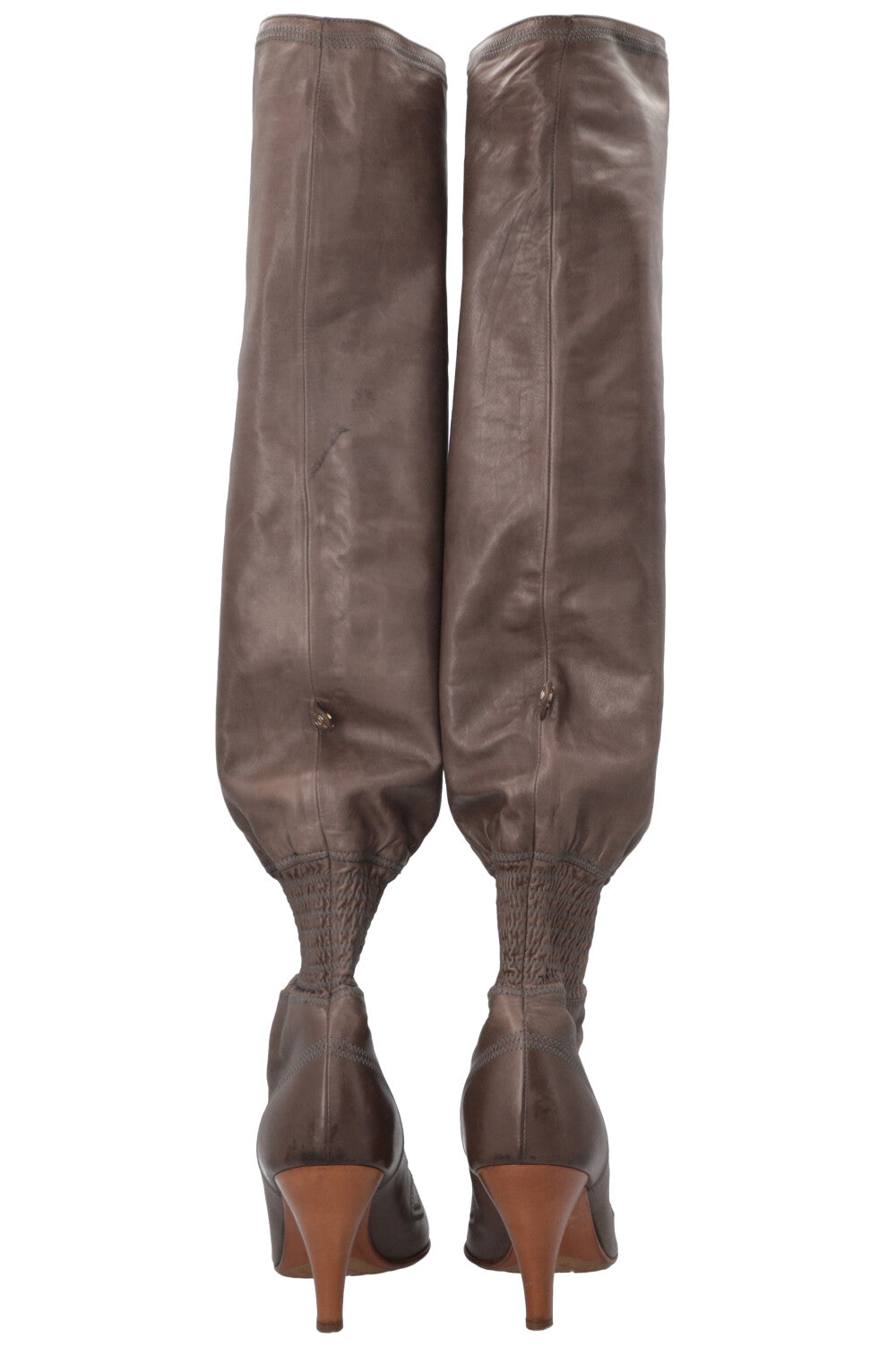 CHANEL Knee High Boots Brown/Grey