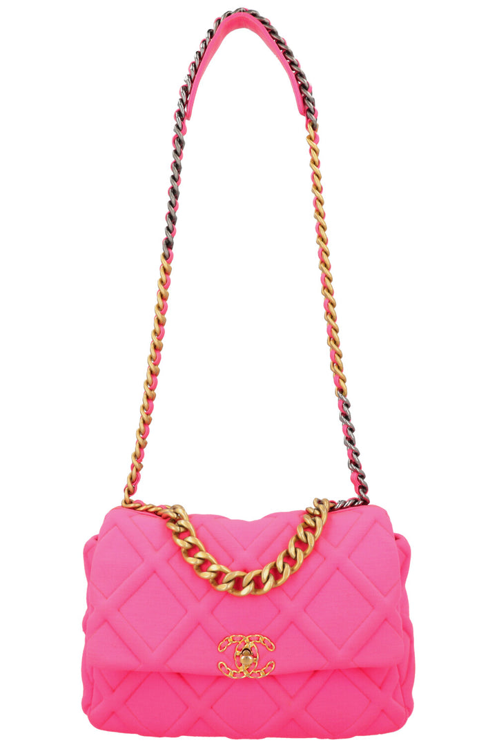 CHANEL 19 Medium Crossbody Bag Neon Pink Canvas