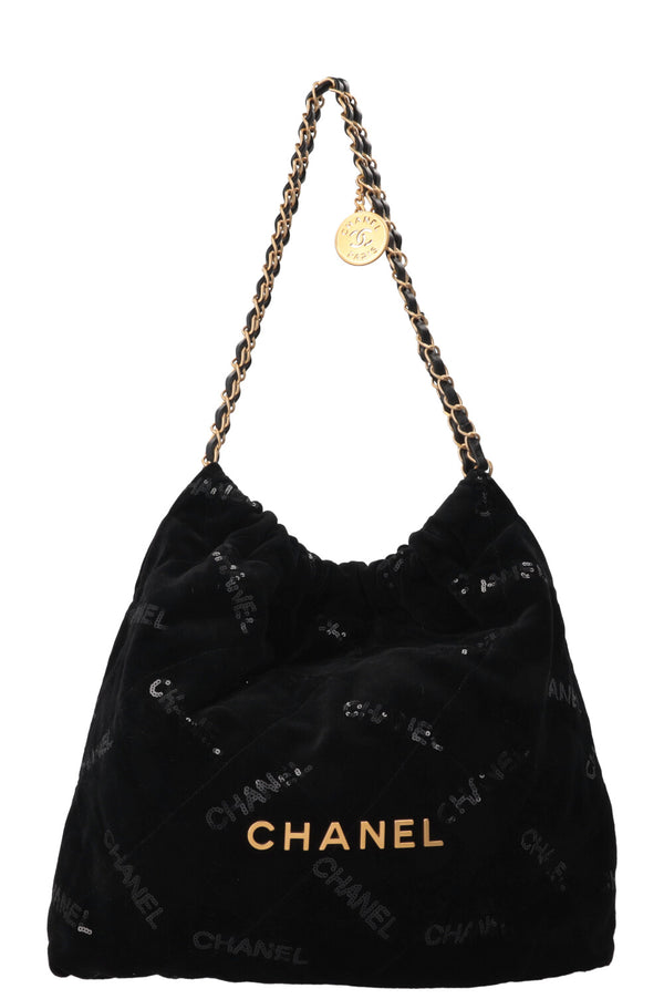 CHANEL 22 Medium Velvet Sequins Black