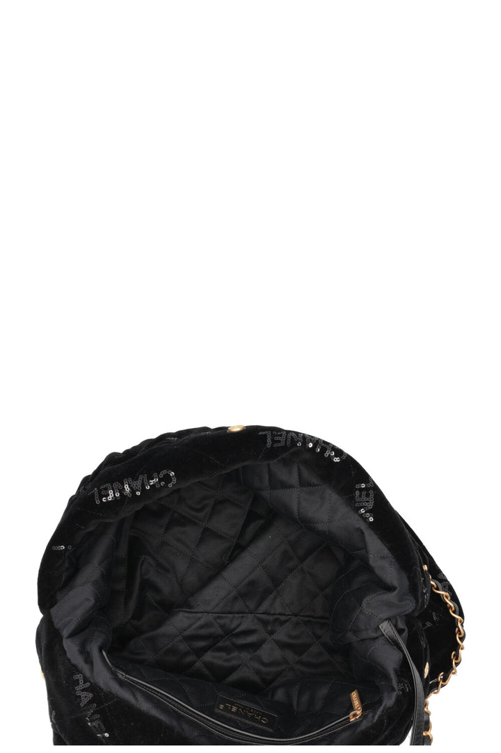 CHANEL 22 Medium Velvet Sequins Black
