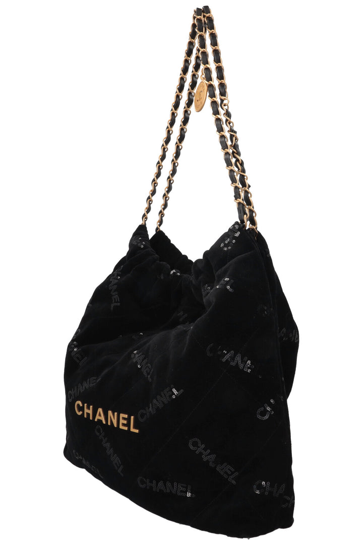 CHANEL 22 Medium Velvet Sequins Black