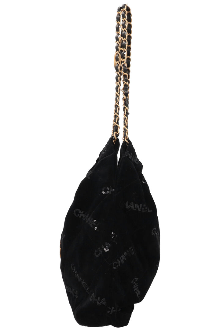 CHANEL 22 Medium Velvet Sequins Black
