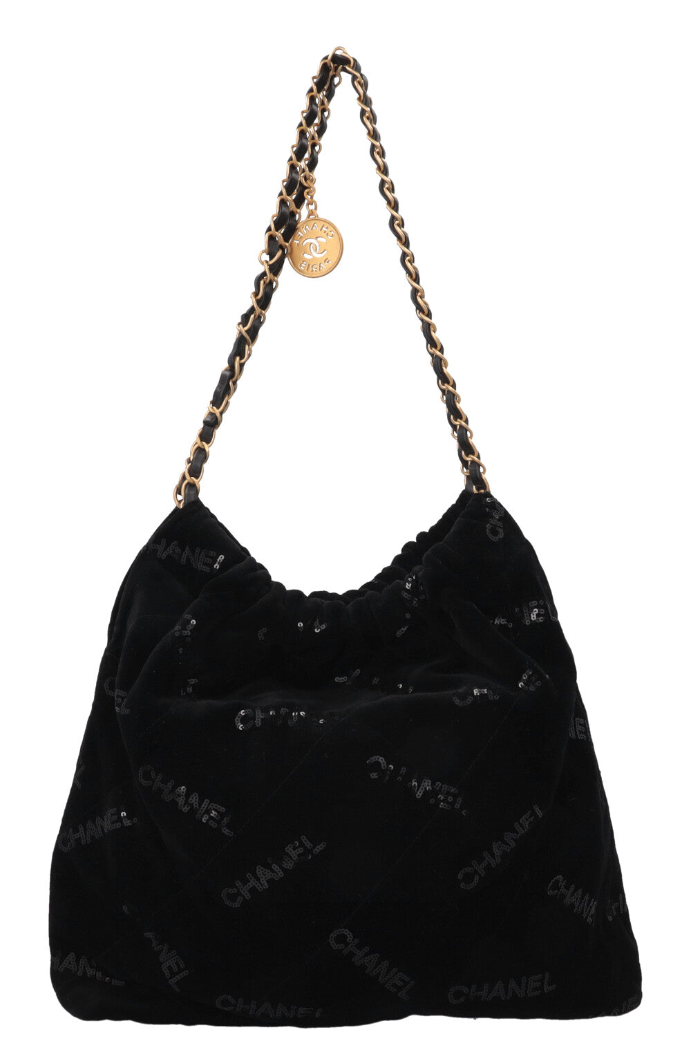 CHANEL 22 Medium Velvet Sequins Black