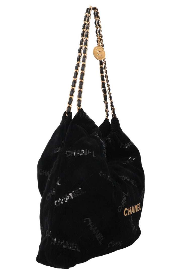 CHANEL 22 Medium Velvet Sequins Black