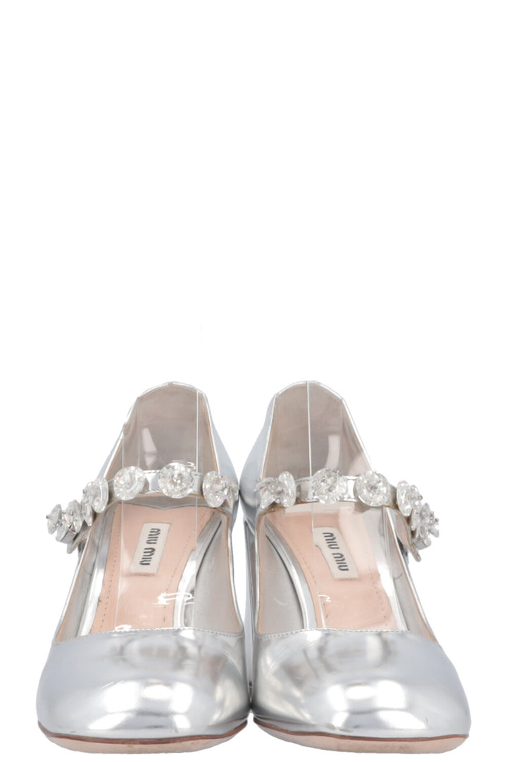 MIU MIU Mary Jane Crystal Heels Silver