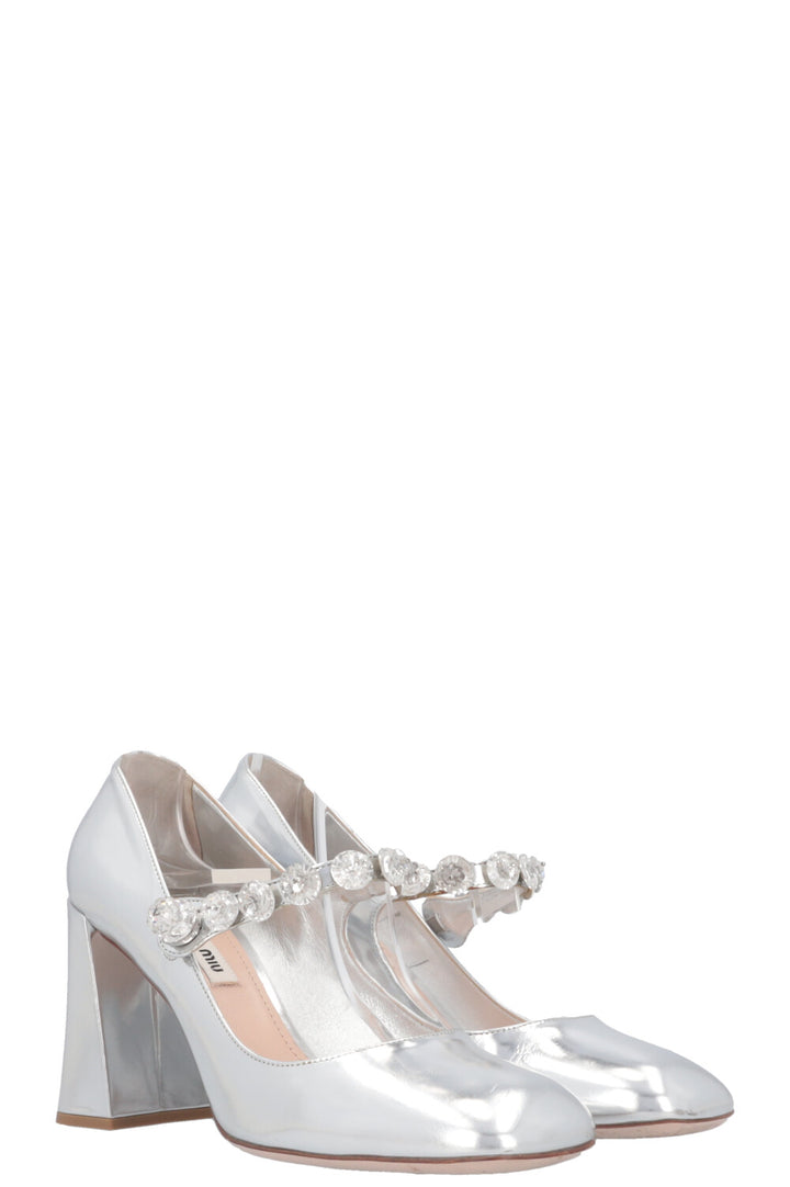 MIU MIU Mary Jane Crystal Heels Silver