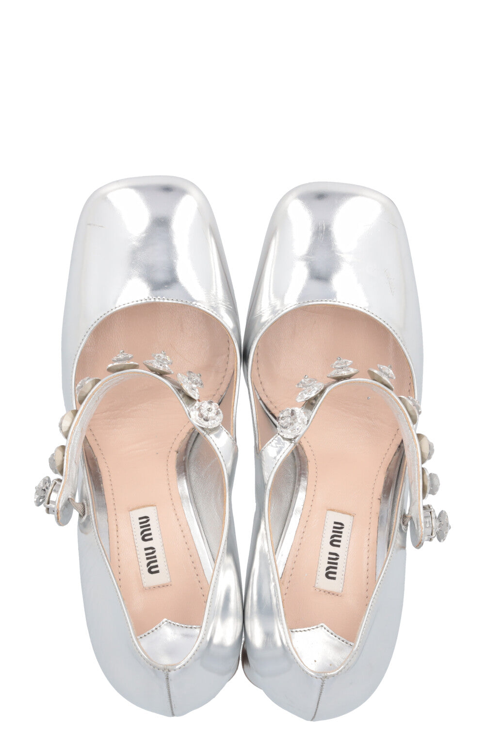 MIU MIU Mary Jane Crystal Heels Silver