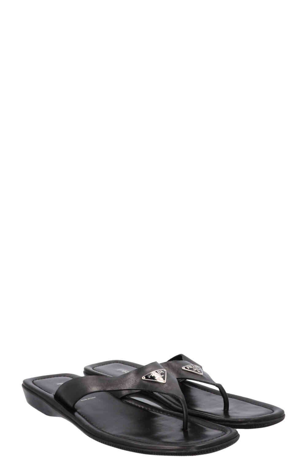 Sandales PRADA Logo Cuir Noir