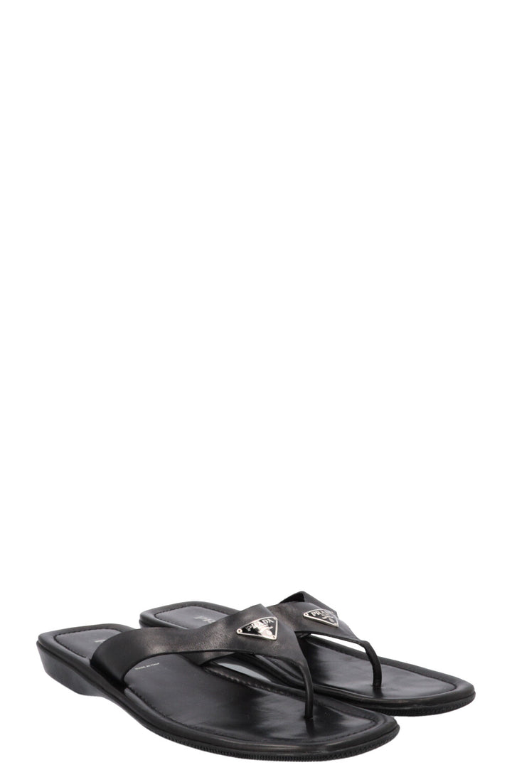 Sandales PRADA Logo Cuir Noir