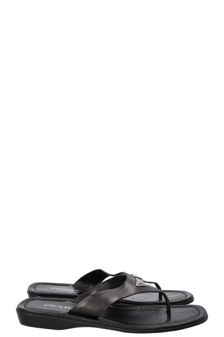 Sandales PRADA Logo Cuir Noir