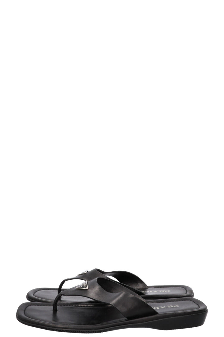 Sandales PRADA Logo Cuir Noir