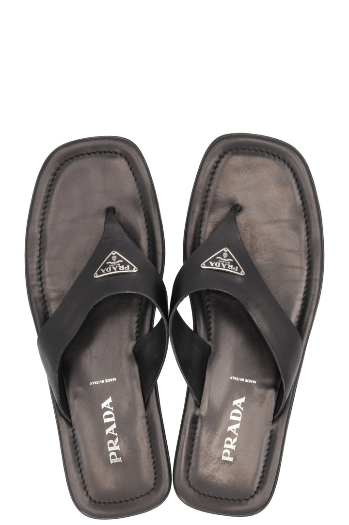 Sandales PRADA Logo Cuir Noir