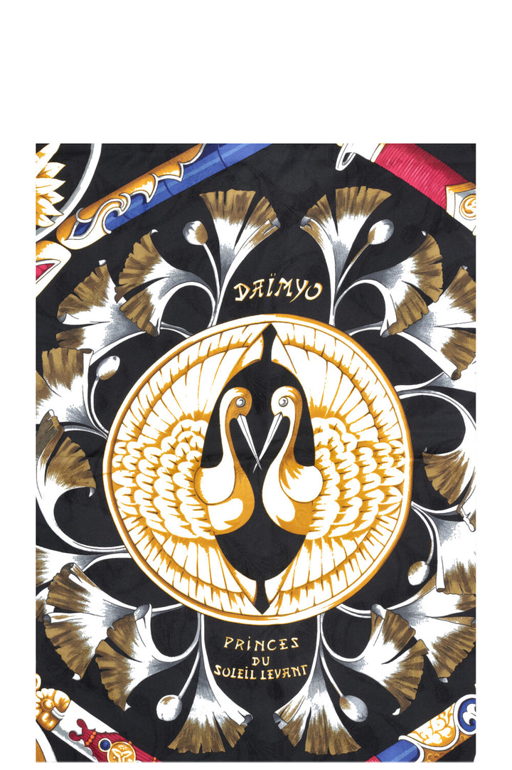 HERMÈS Princes du Soleil Levant Carré 90 Silk Black