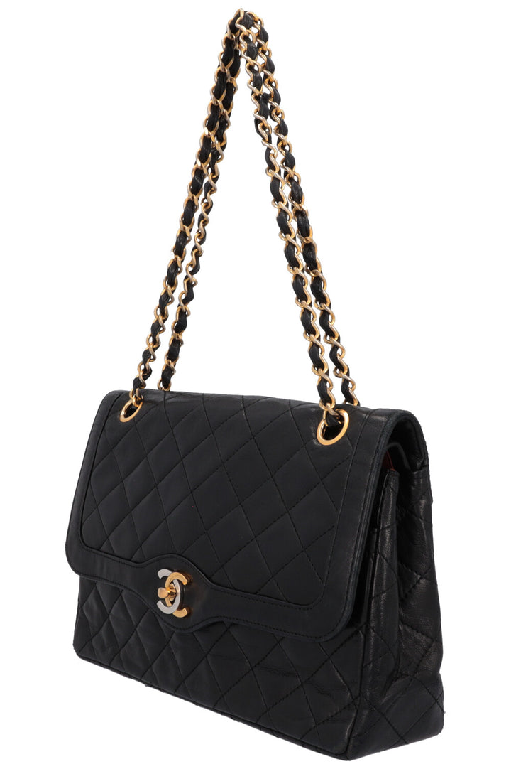 CHANEL Vintage Two Tone Flap Bag Black