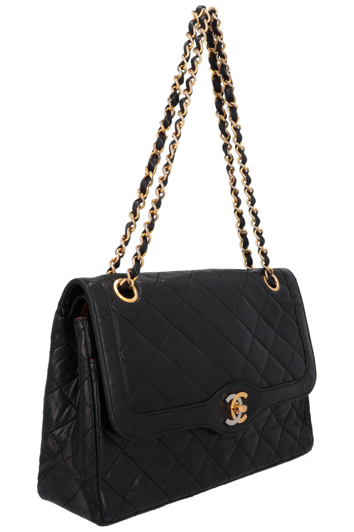 CHANEL Vintage Two Tone Flap Bag Black