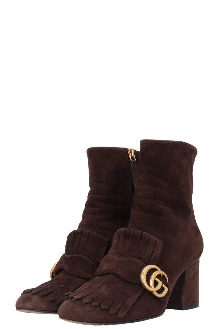 GUCCI Marmont Ankle Boots Suede Brown