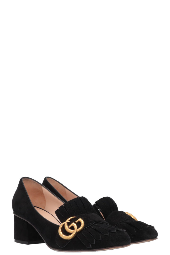 GUCCI Marmont GG Heels Suede Black