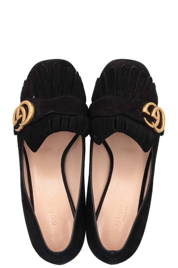 GUCCI Marmont GG Heels Suede Black