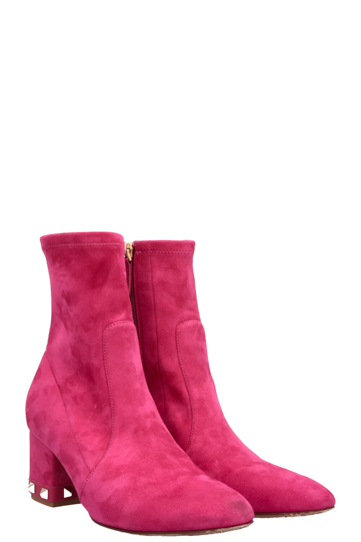 VALENTINO Rockstud Boots Suede Hot Pink