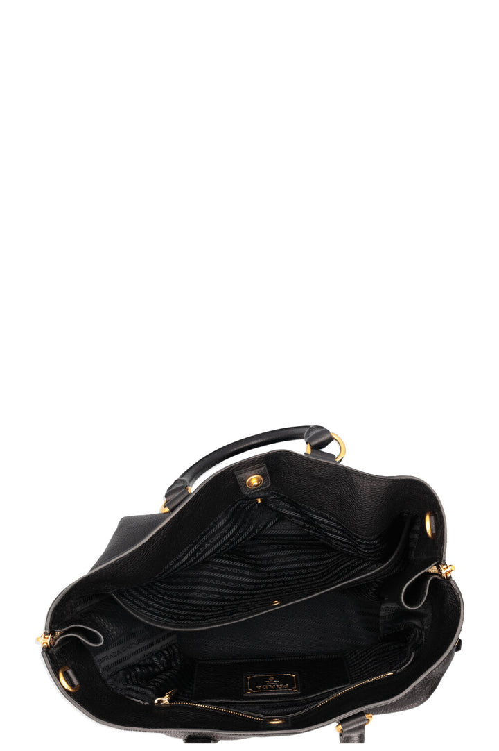 PRADA Zip Bag Leather Black Gold