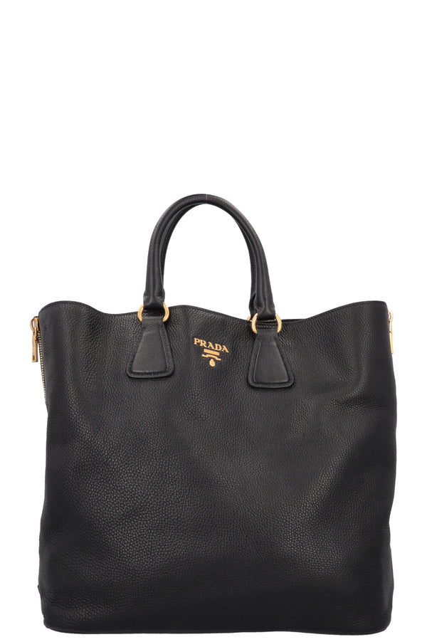 PRADA Zip Bag Leather Black Gold