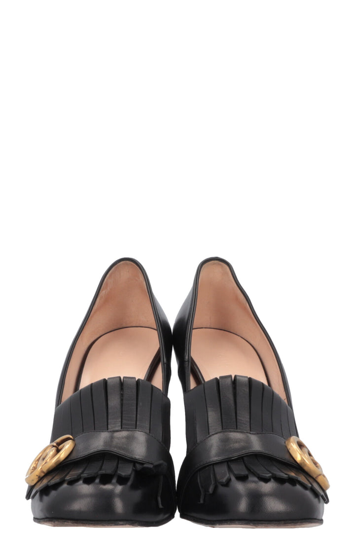 GUCCI Marmont Fringe Heels Leather Black