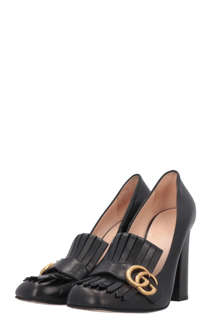 GUCCI Marmont Fringe Heels Leather Black