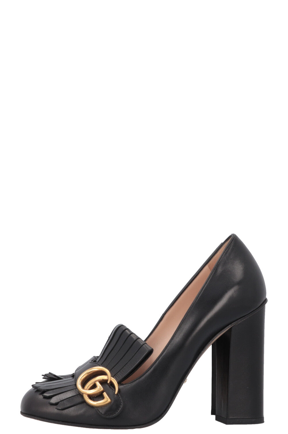GUCCI Marmont Fringe Heels Leather Black