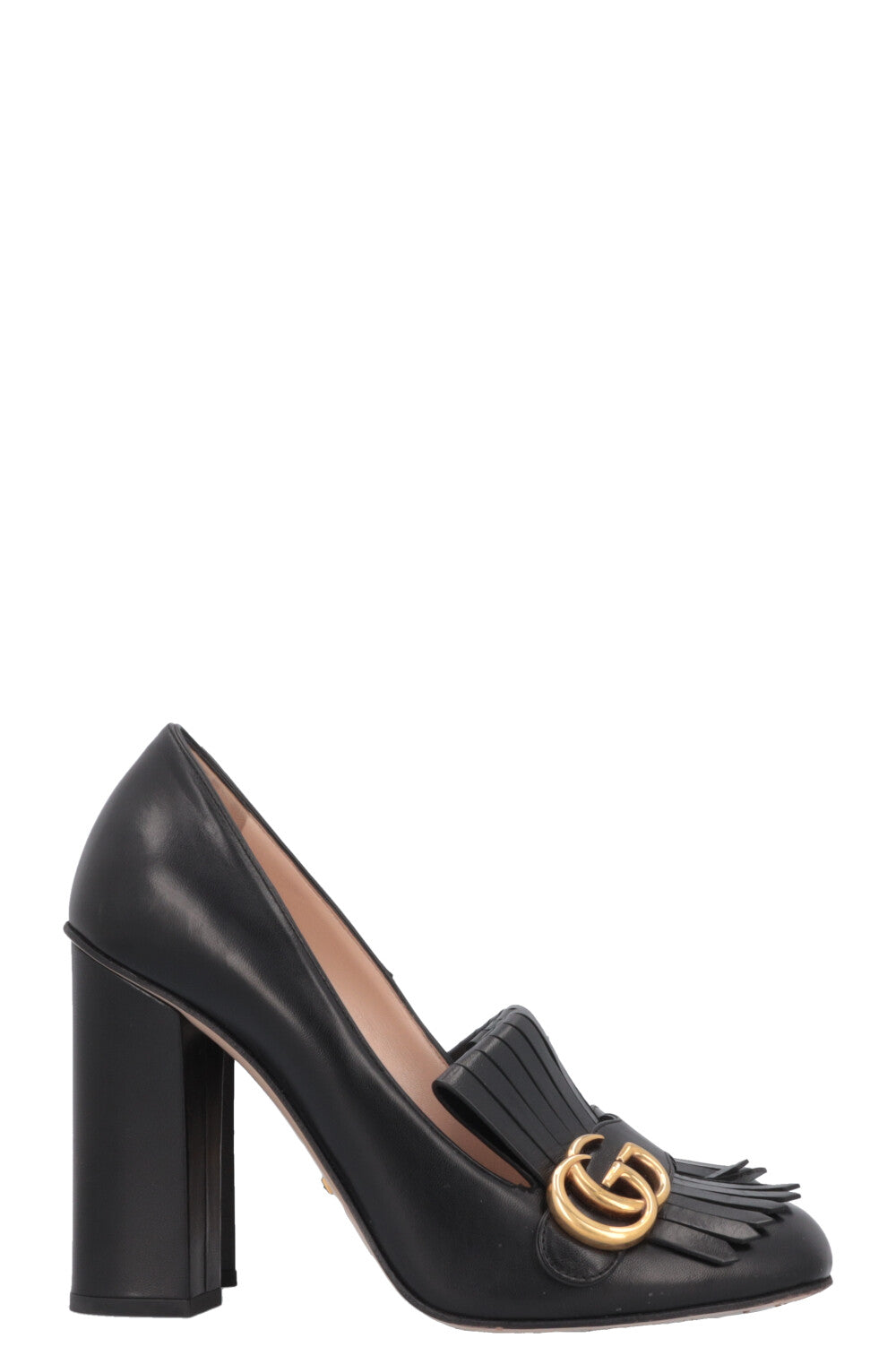 GUCCI Marmont Fringe Heels Leather Black