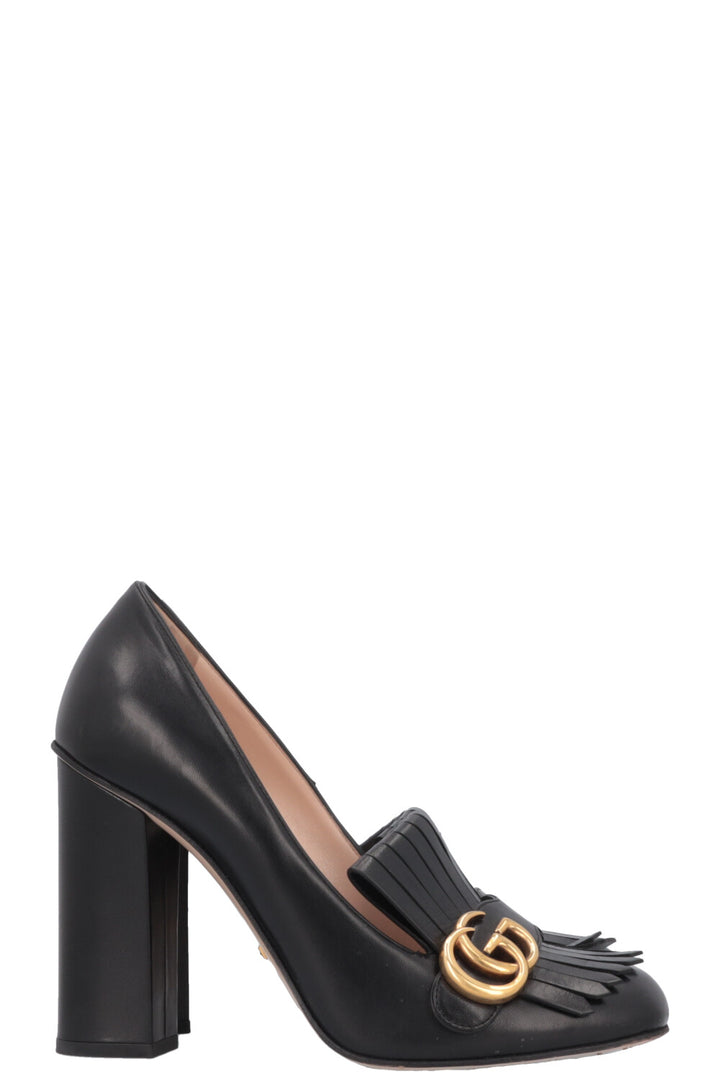 GUCCI Marmont Fringe Heels Leather Black