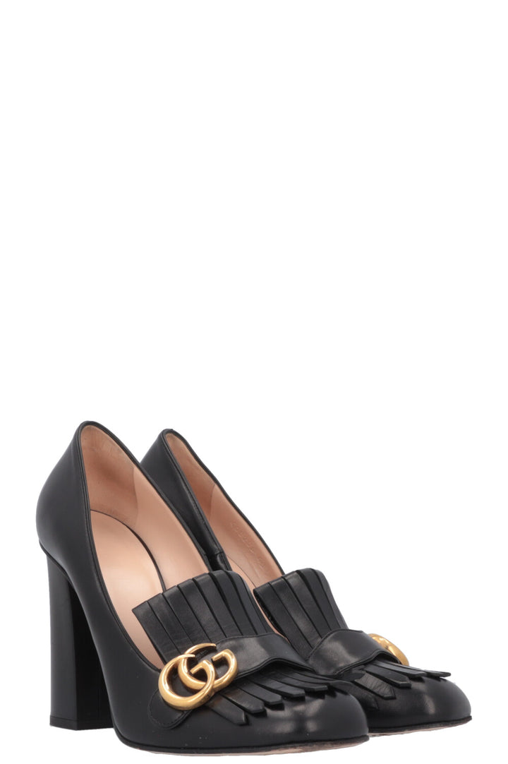 GUCCI Marmont Fringe Heels Leather Black