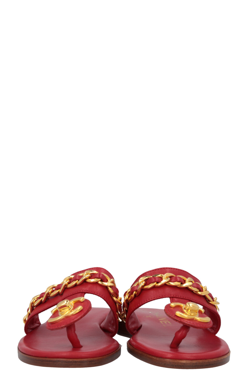 CHANEL CC Turnlock Sandals Red Gold
