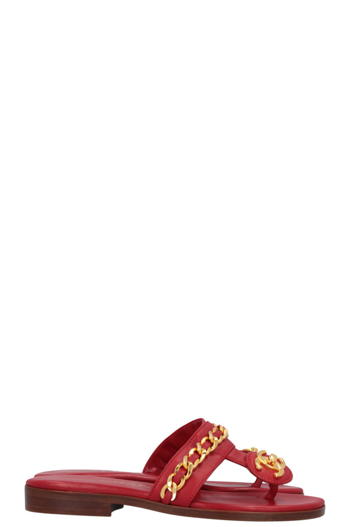 CHANEL CC Turnlock Sandals Red Gold