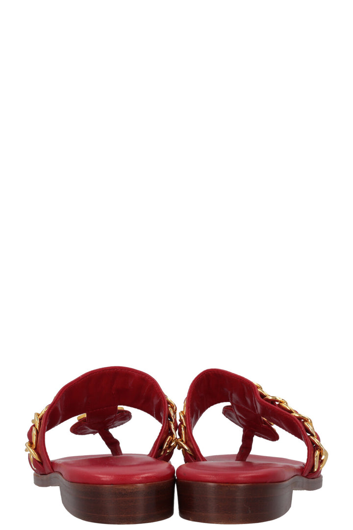 CHANEL CC Turnlock Sandals Red Gold
