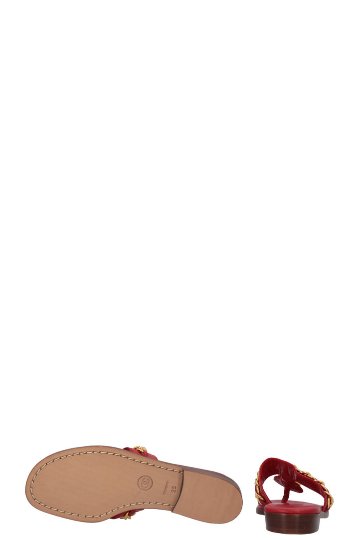 CHANEL CC Turnlock Sandals Red Gold