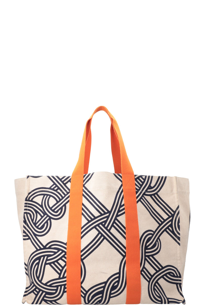 HERMÈS Noeuds Marins Beach Tote Bag Canvas Blue Beige