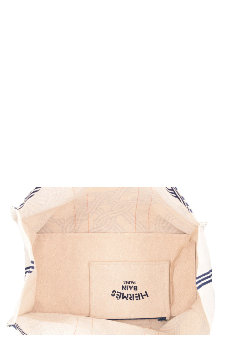 HERMÈS Noeuds Marins Beach Tote Bag Canvas Blue Beige