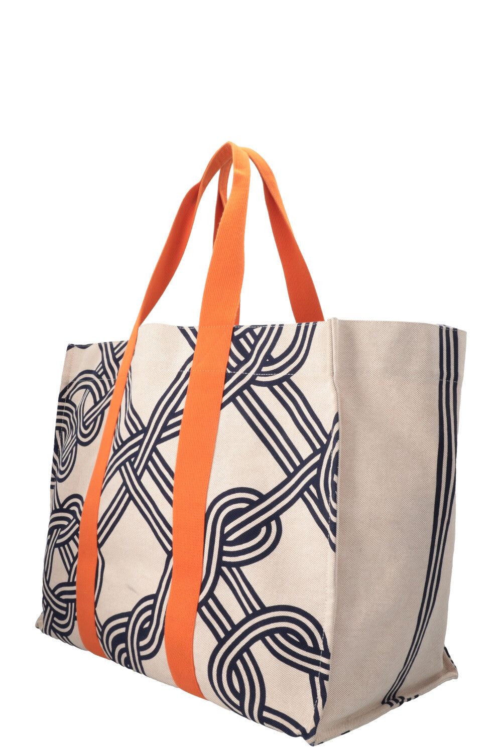 HERMÈS Noeuds Marins Beach Tote Bag Canvas Blue Beige
