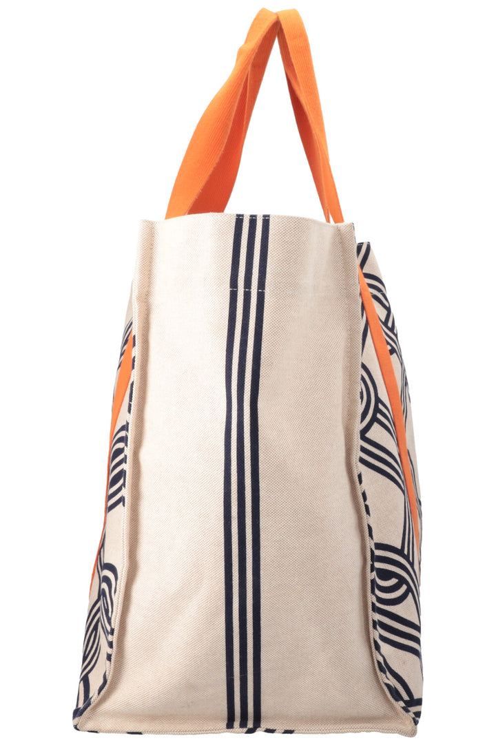 HERMÈS Noeuds Marins Beach Tote Bag Canvas Blue Beige