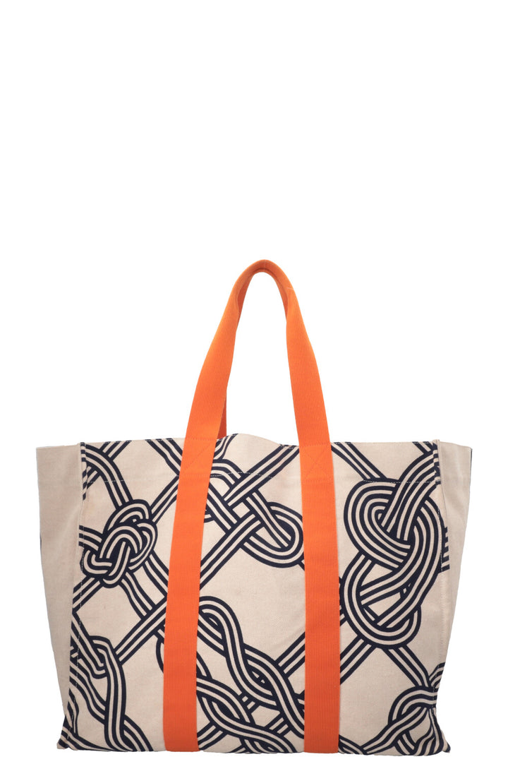 HERMÈS Noeuds Marins Beach Tote Bag Canvas Blue Beige