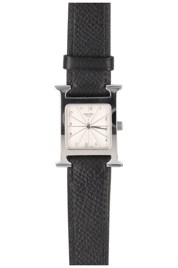 HERMES Montre Heure H Petit Modèle Epsom Palladium Noir